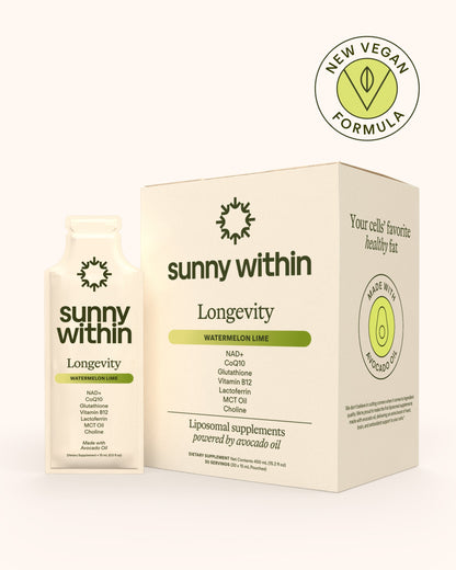 Sunny Within Longevity - Cellular Health Supplement w/Bioavailable Liquid NAD+, Glutathione, CoQ10, B12, MCT, Avocado Oil - Energy, Detox, Brain, Skin, Gut, & Heart Support*