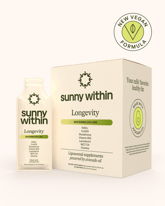 Sunny Within Longevity - Cellular Health Supplement w/Bioavailable Liquid NAD+, Glutathione, CoQ10, B12, MCT, Avocado Oil - Energy, Detox, Brain, Skin, Gut, & Heart Support*