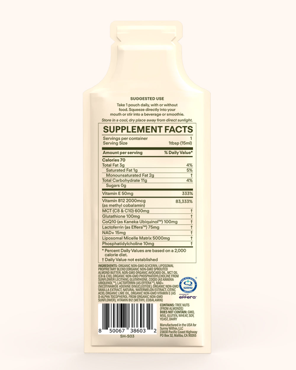 Sunny Within Longevity - Cellular Health Supplement w/Bioavailable Liquid NAD+, Glutathione, CoQ10, B12, MCT, Avocado Oil - Energy, Detox, Brain, Skin, Gut, & Heart Support*